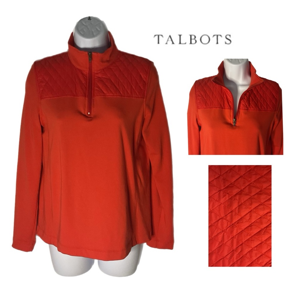 Talbots SP Orange Quilted Pullover 1/4 Zip Sweater Sports Auburn FL Team Colors